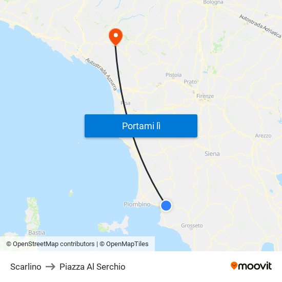 Scarlino to Piazza Al Serchio map