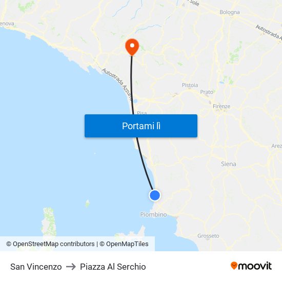 San Vincenzo to Piazza Al Serchio map