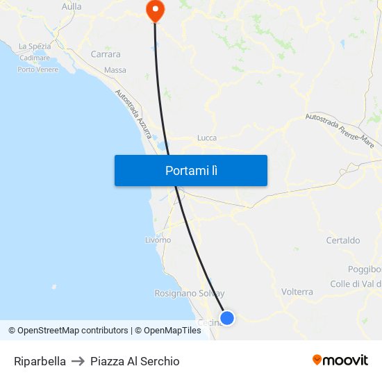 Riparbella to Piazza Al Serchio map