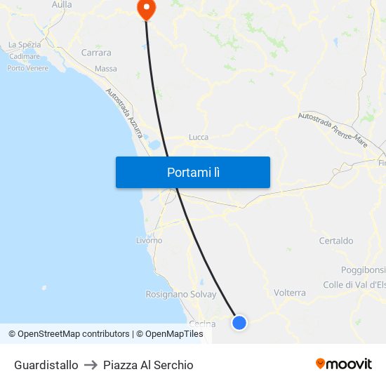 Guardistallo to Piazza Al Serchio map