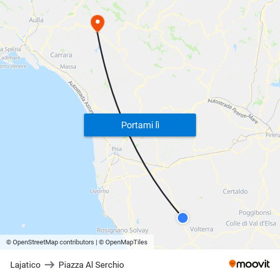 Lajatico to Piazza Al Serchio map