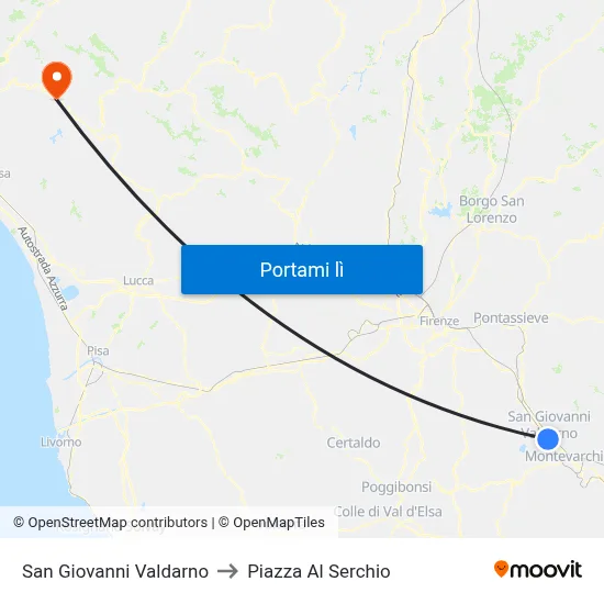 San Giovanni Valdarno to Piazza Al Serchio map
