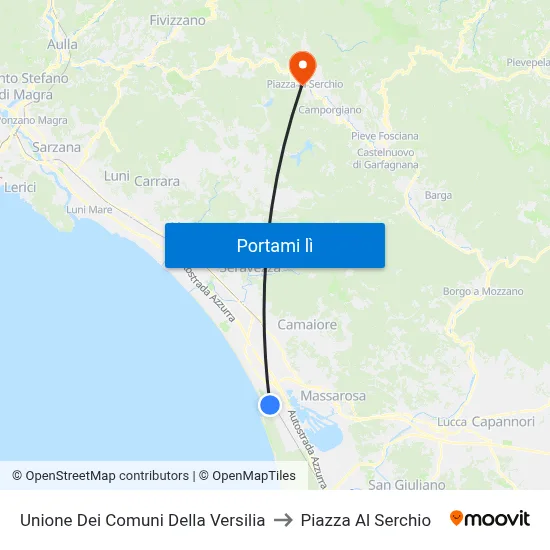 Unione Dei Comuni Della Versilia to Piazza Al Serchio map