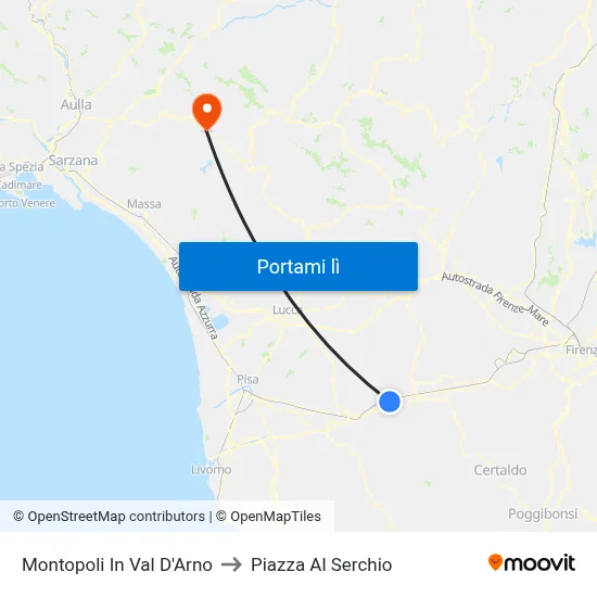 Montopoli In Val D'Arno to Piazza Al Serchio map