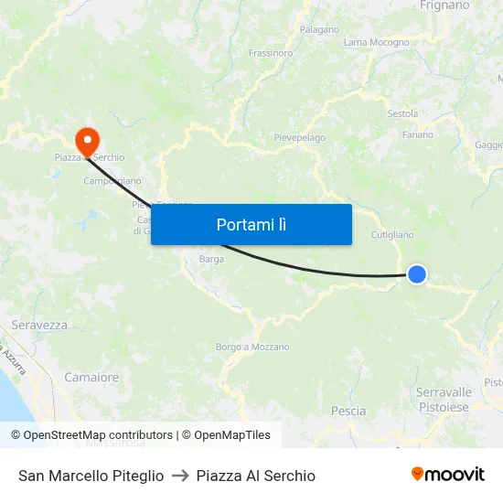 San Marcello Piteglio to Piazza Al Serchio map
