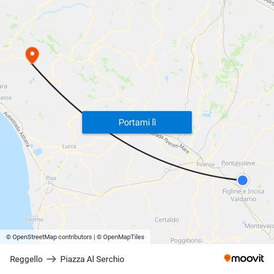 Reggello to Piazza Al Serchio map