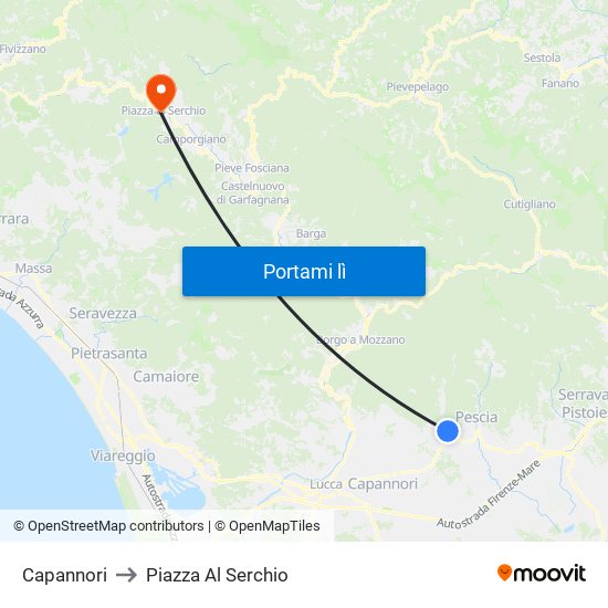 Capannori to Piazza Al Serchio map