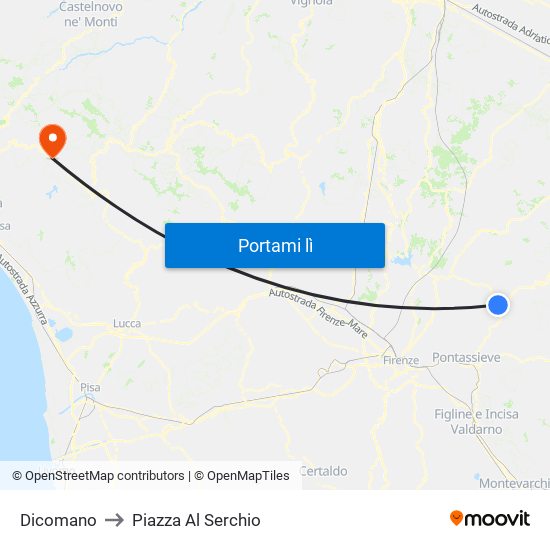 Dicomano to Piazza Al Serchio map