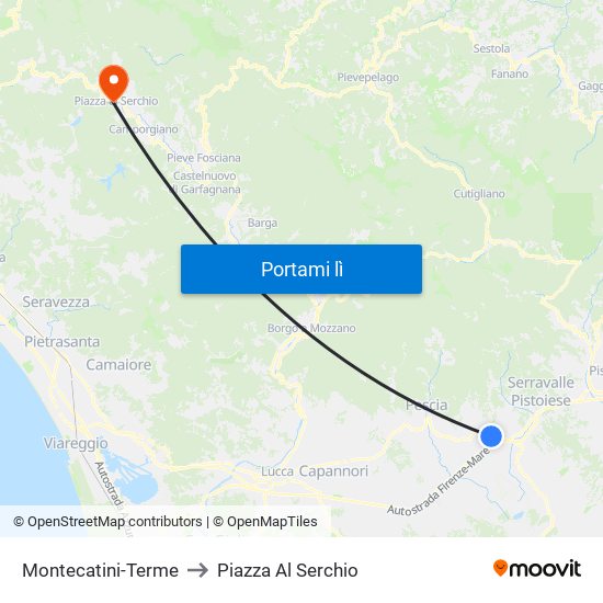 Montecatini-Terme to Piazza Al Serchio map