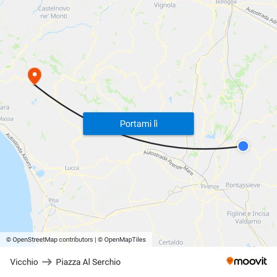 Vicchio to Piazza Al Serchio map