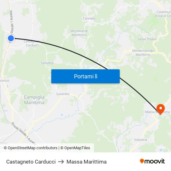 Castagneto Carducci to Massa Marittima map