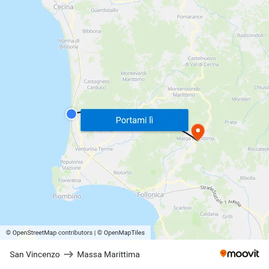 San Vincenzo to Massa Marittima map
