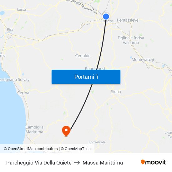 Parcheggio Via Della Quiete to Massa Marittima map