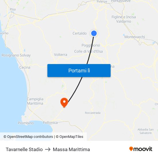 Tavarnelle Stadio to Massa Marittima map