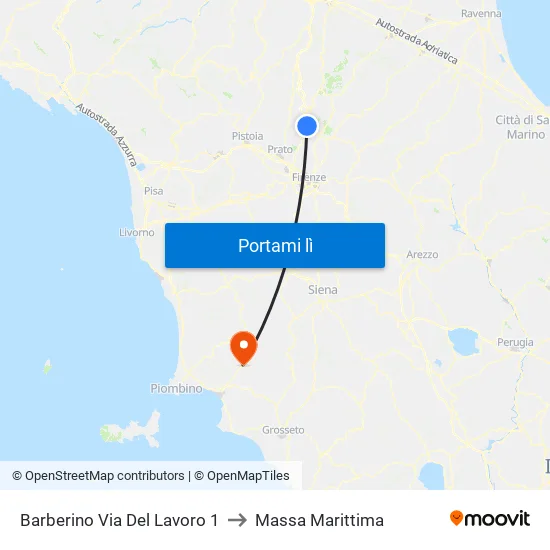Barberino Via Del Lavoro 1 to Massa Marittima map