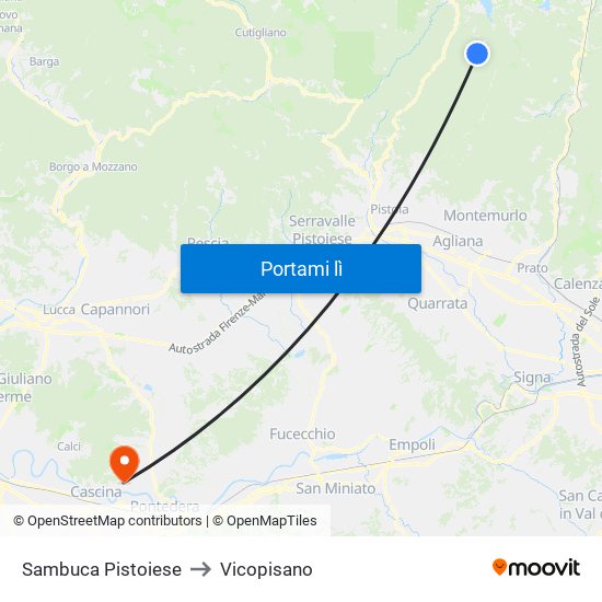 Sambuca Pistoiese to Vicopisano map