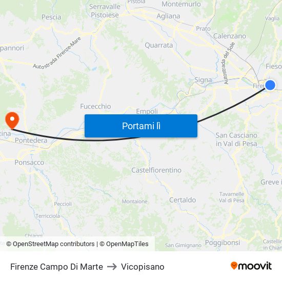 Firenze Campo Di Marte to Vicopisano map