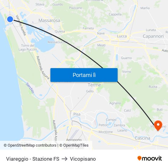 Viareggio Stazione FS to Vicopisano map