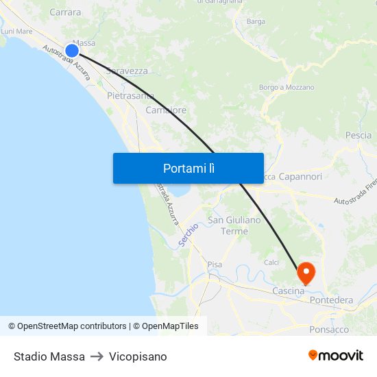 Stadio Massa to Vicopisano map