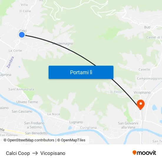 Calci Coop to Vicopisano map