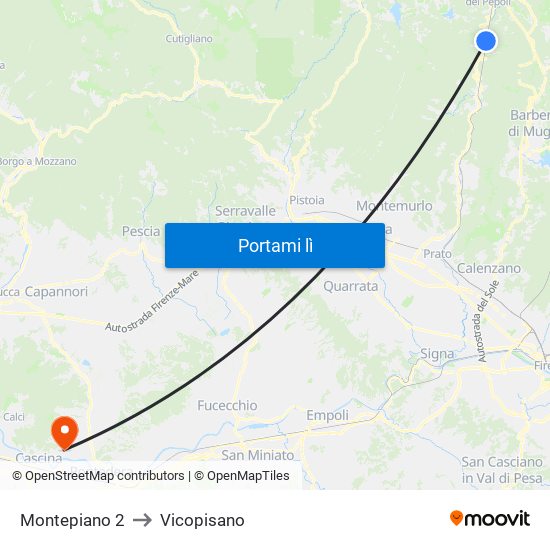 Montepiano 2 to Vicopisano map