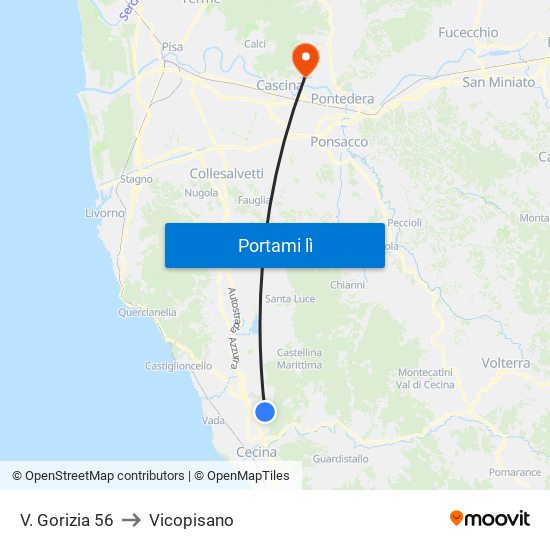 V. Gorizia 56 to Vicopisano map