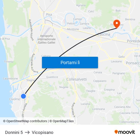 Donnini 5 to Vicopisano map