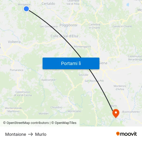 Montaione to Murlo map