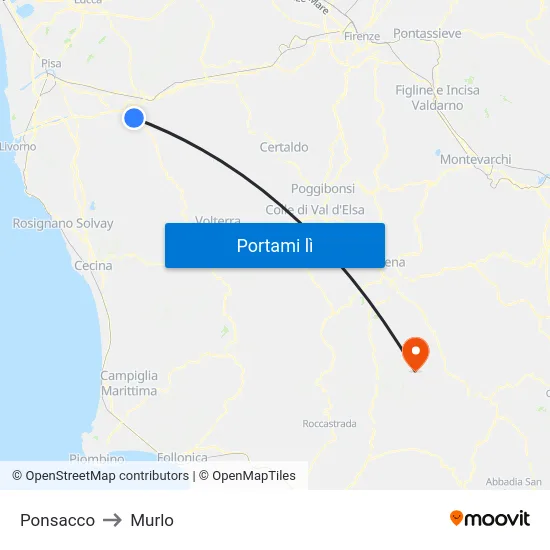 Ponsacco to Murlo map