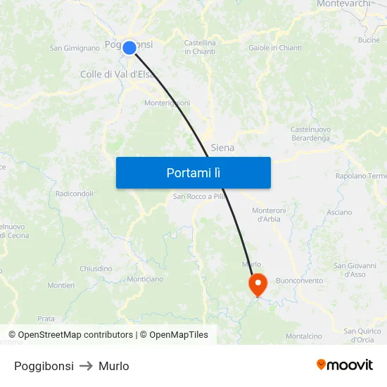 Poggibonsi to Murlo map