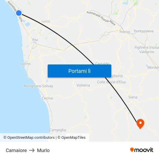 Camaiore to Murlo map
