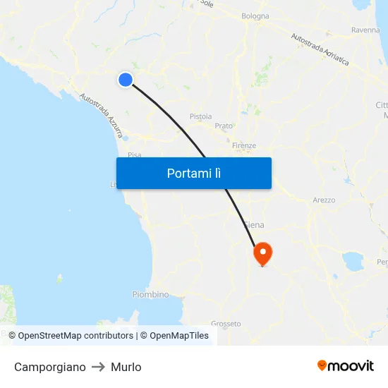 Camporgiano to Murlo map