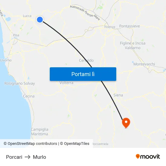 Porcari to Murlo map