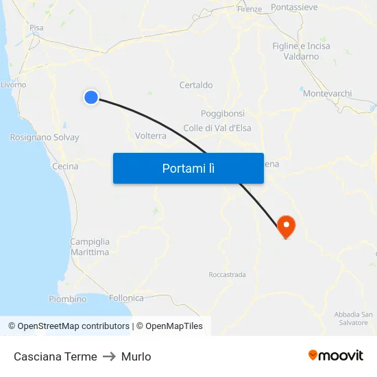 Casciana Terme to Murlo map