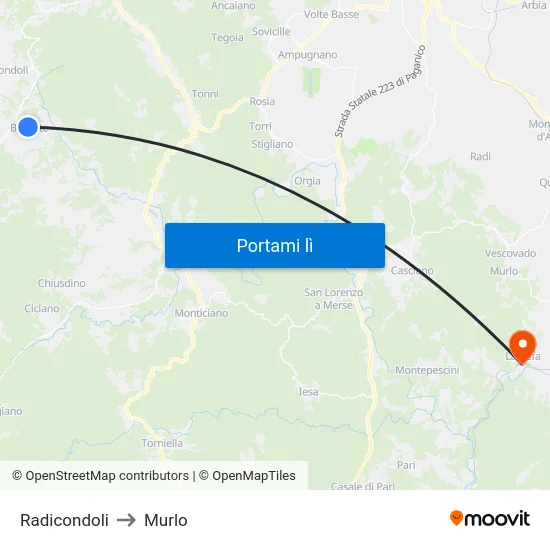 Radicondoli to Murlo map