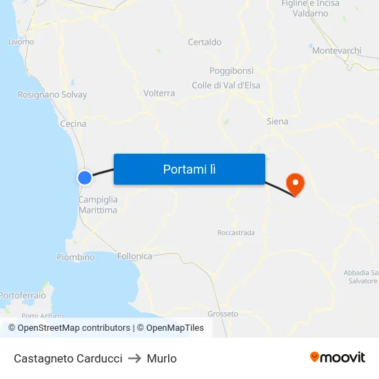 Castagneto Carducci to Murlo map
