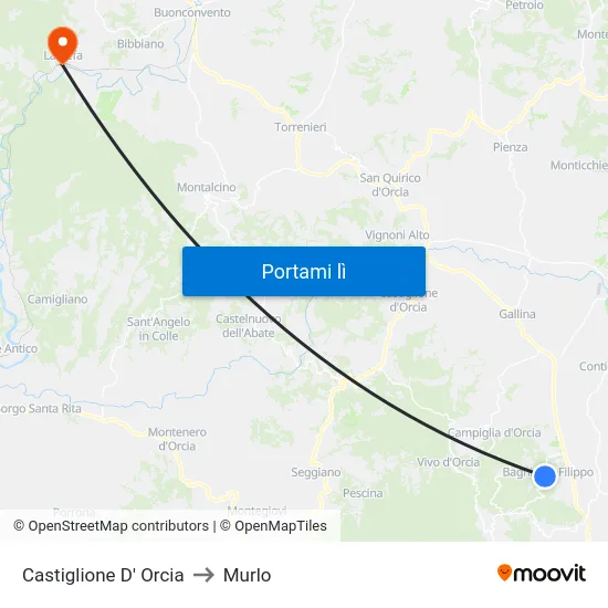 Castiglione D' Orcia to Murlo map