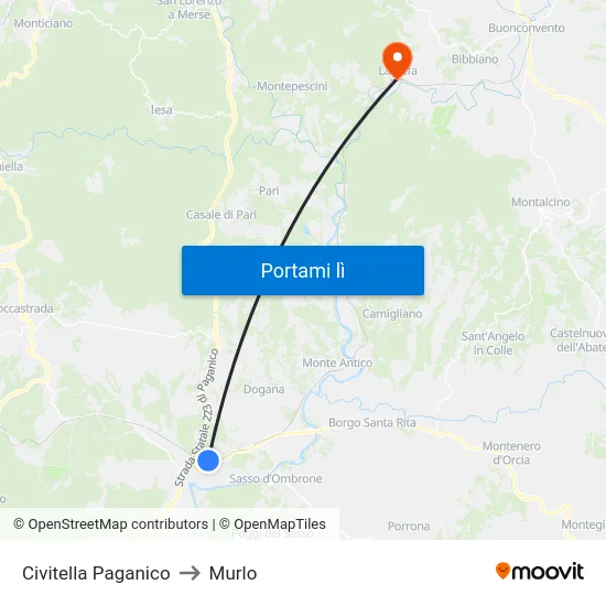 Civitella Paganico to Murlo map