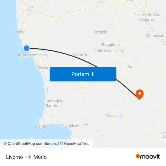 Livorno to Murlo map