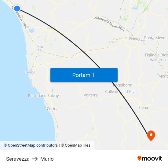 Seravezza to Murlo map