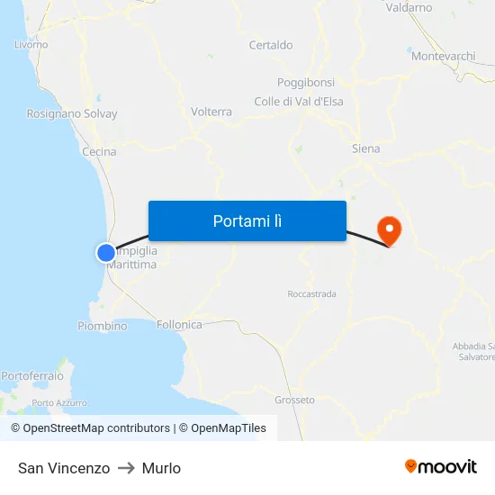 San Vincenzo to Murlo map