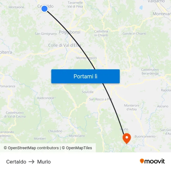 Certaldo to Murlo map