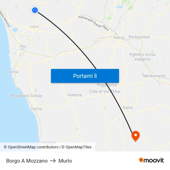 Borgo A Mozzano to Murlo map
