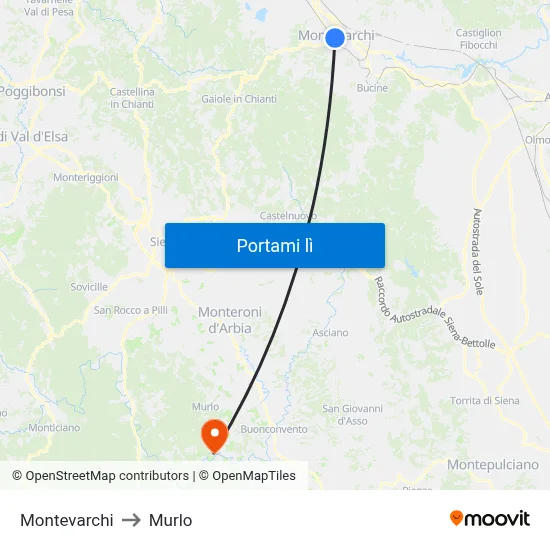 Montevarchi to Murlo map