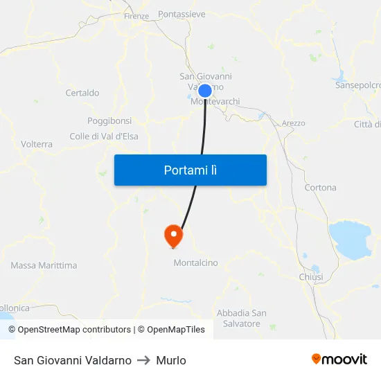 San Giovanni Valdarno to Murlo map