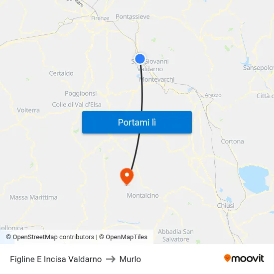 Figline E Incisa Valdarno to Murlo map