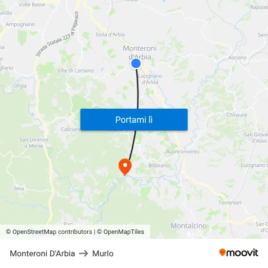 Monteroni D'Arbia to Murlo map