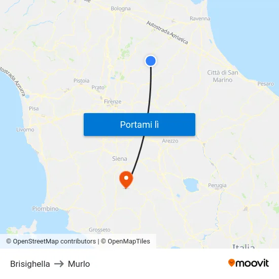 Brisighella to Murlo map