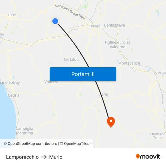Lamporecchio to Murlo map