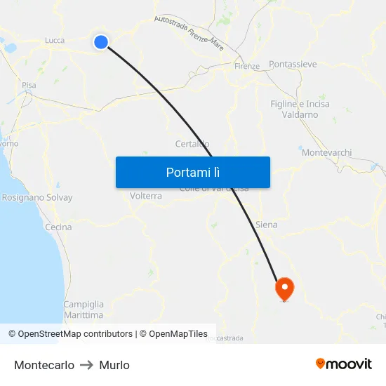 Montecarlo to Murlo map